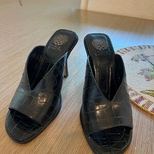 Vince Camuto Black Croc-Embossed Mules
